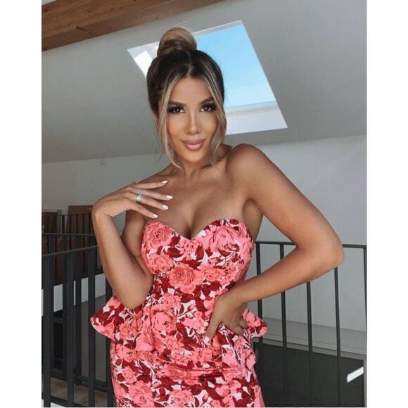 ZARA JACQUARD PINK AND RED FLORAL DRESS JEWEL - Picture 7 of 16